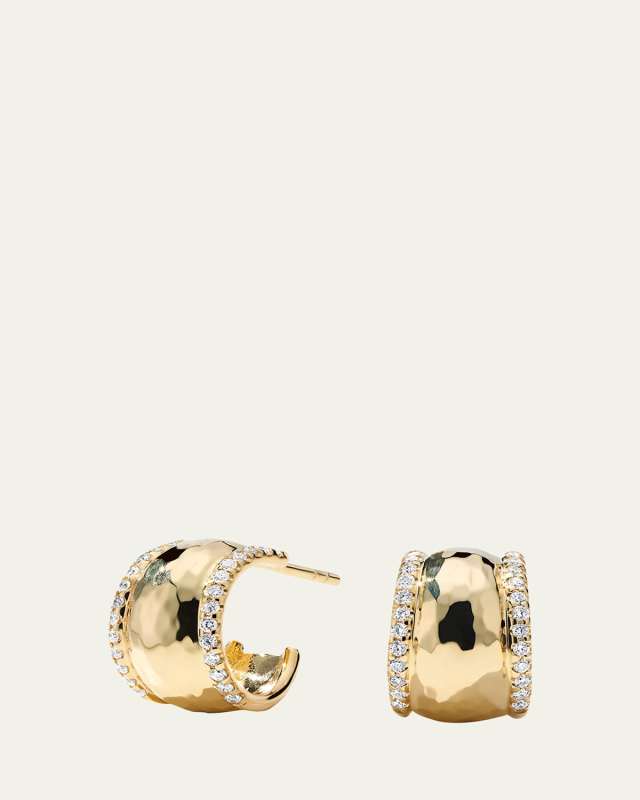 18K Stardust Goddess Hammered Dome Huggie Earrings